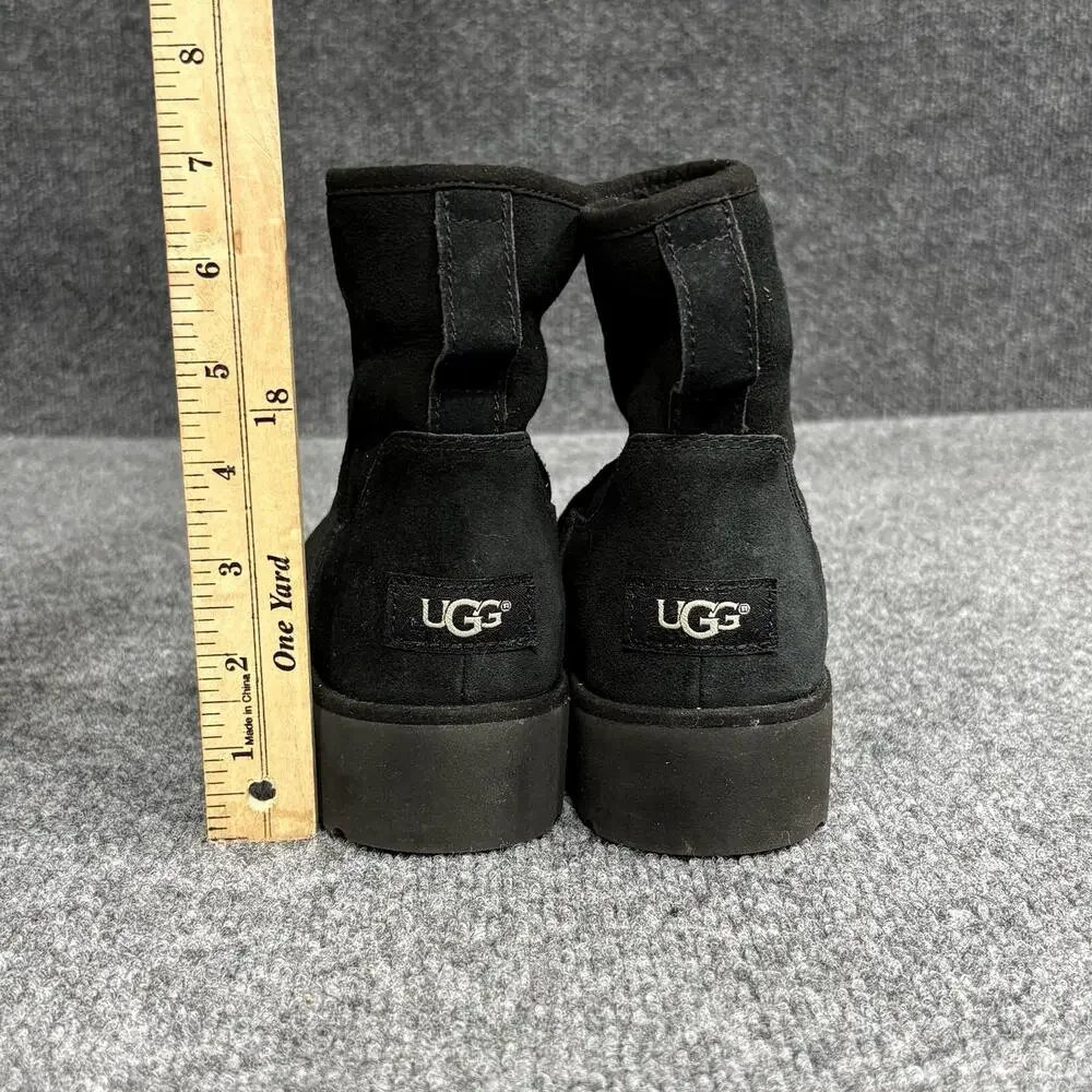 UGG Ankle Boots Womens Size 6.5 Black Suede Shearling Lined Wedge 1012497